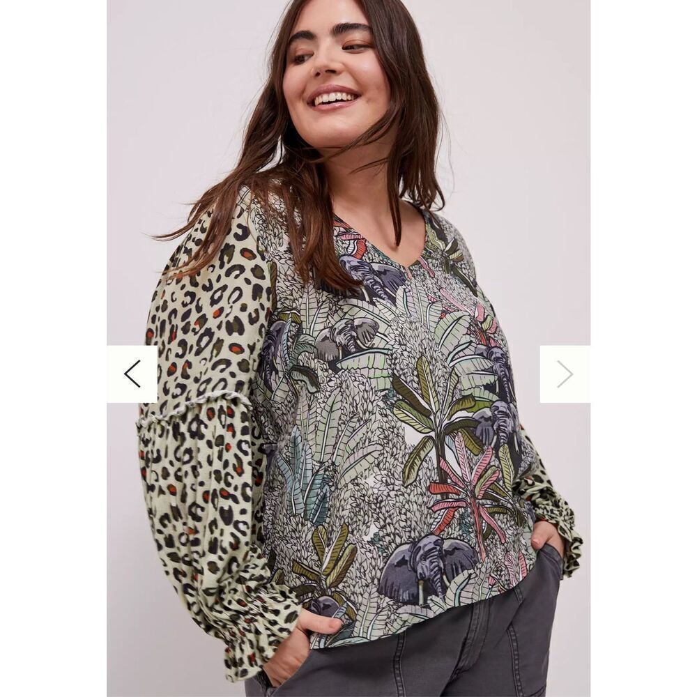 Anthropologie Blnk London Sibley Safari Cheetah Print Blouse V Neck